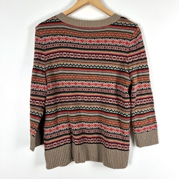 Talbots Fair Isle Wool Blend Button Up Cardigan Sweater 3/4 Sleeve sz L Soft - Picture 4 of 8